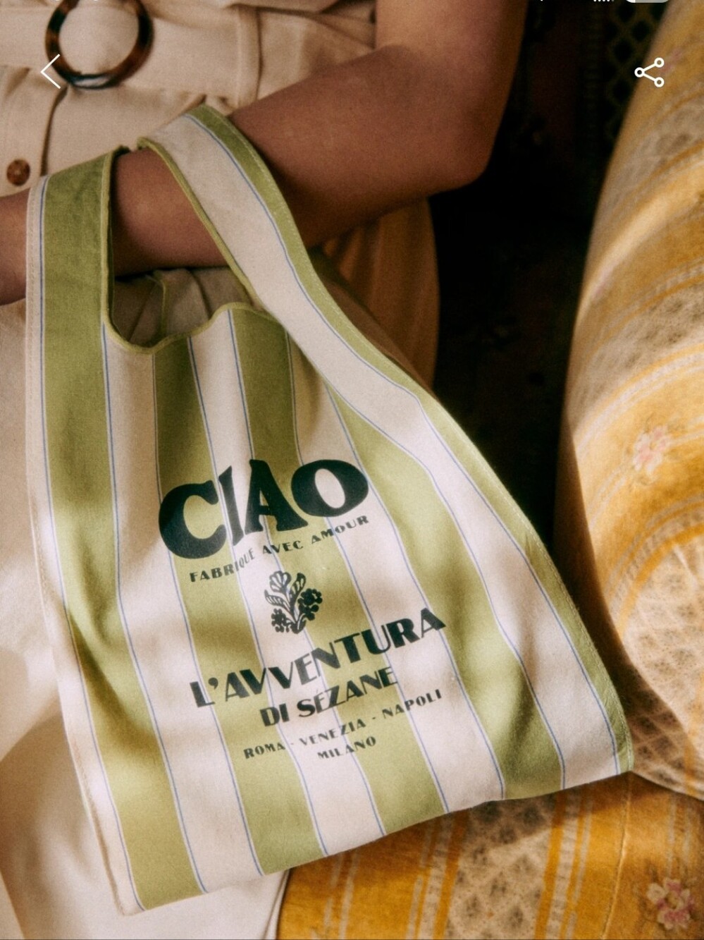 Sezane Green and White Striped Shopper Bag